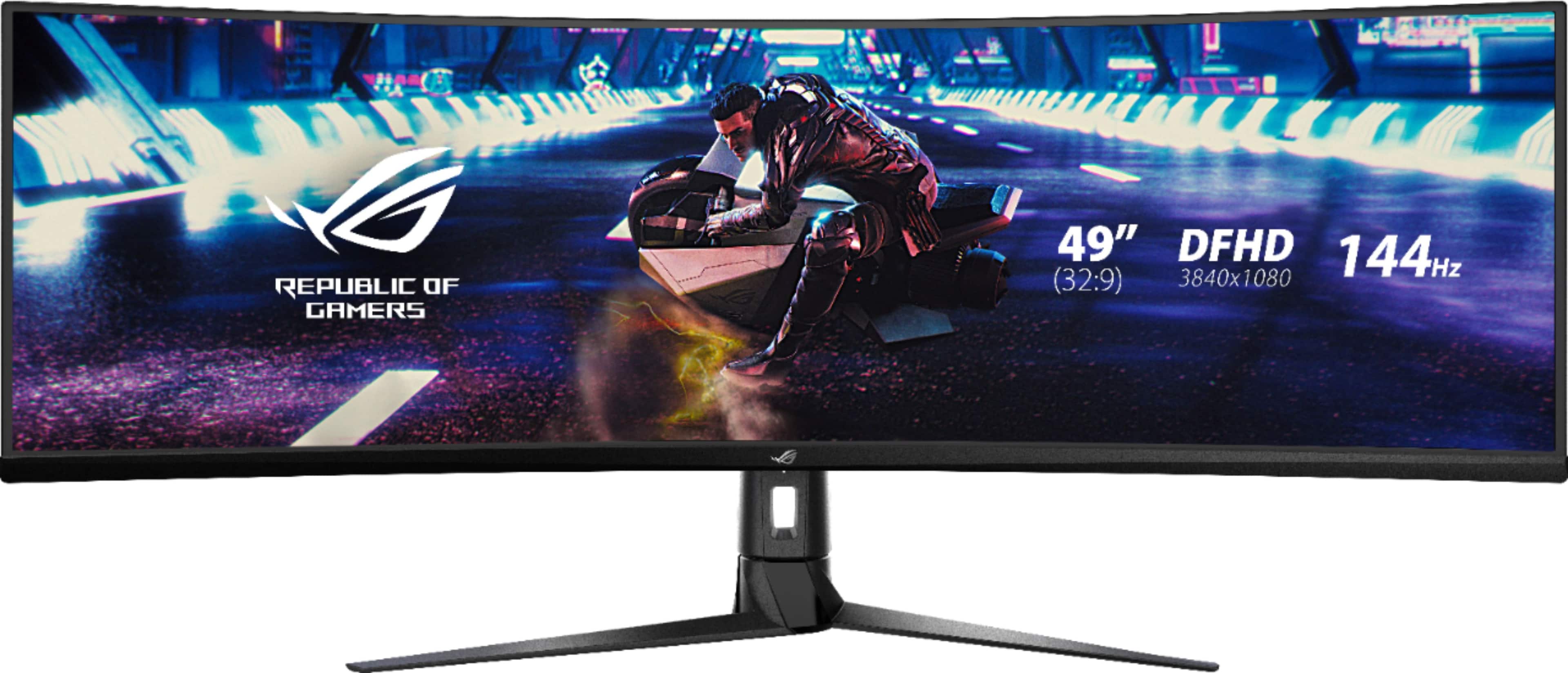 Front. ASUS - ROG Strix 49” Curved FHD 144Hz FreeSync Gaming Monitor with HDR (DisplayPort,HDMI,USB) - Black.