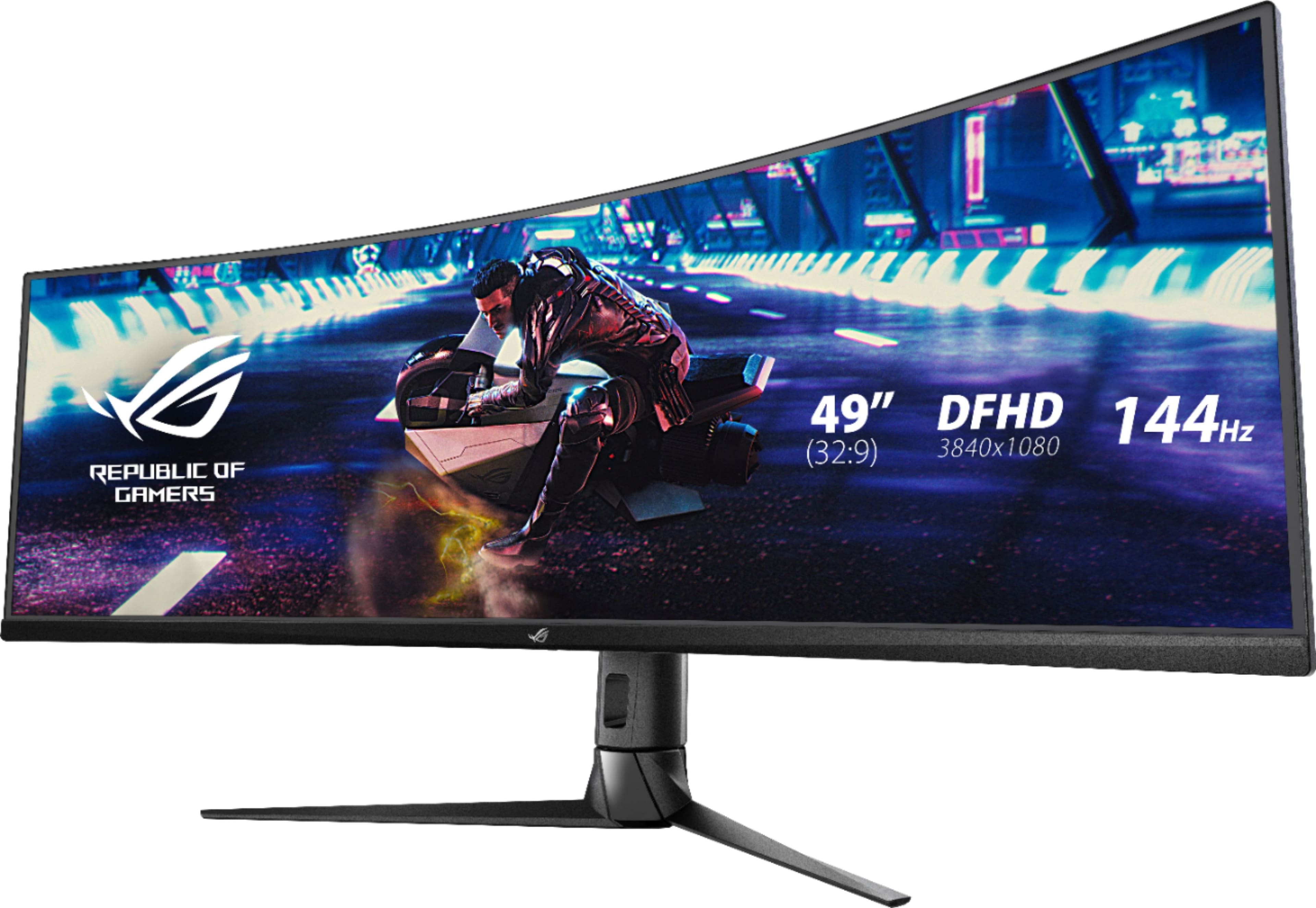 Left. ASUS - ROG Strix 49” Curved FHD 144Hz FreeSync Gaming Monitor with HDR (DisplayPort,HDMI,USB) - Black.