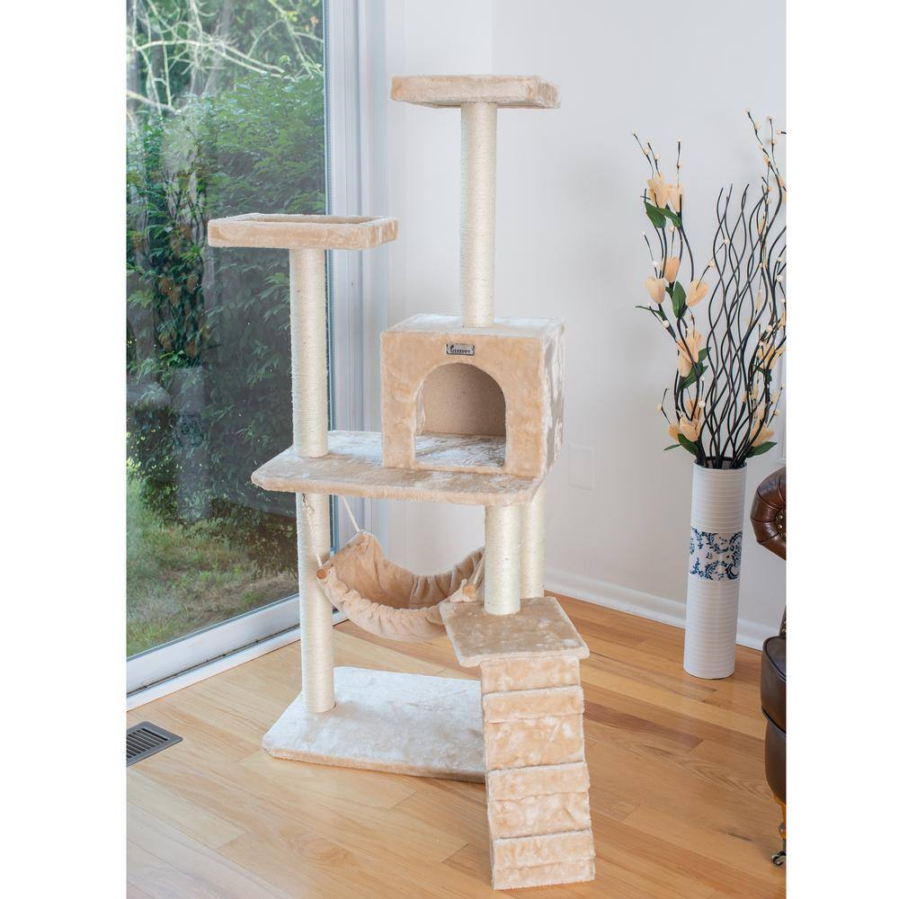 Back. Armarkat - 57Inch Real Wood Cat Tree In Beige With Perches Running Ramp.