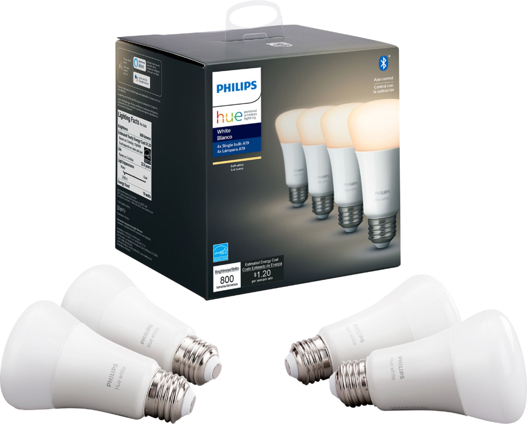 Details about   Philips Hue 472027 White A19 4-Bulb Pack 