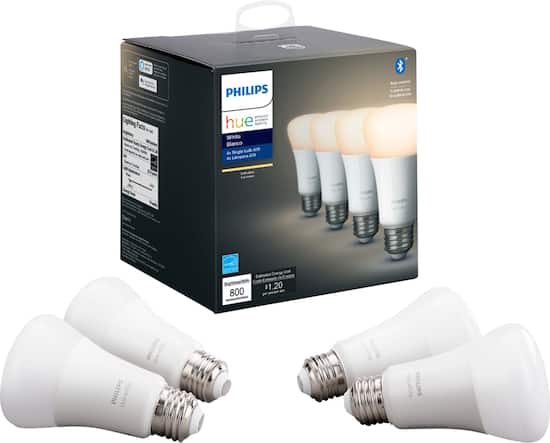 Philips Hue A19 Bluetooth 60W Smart LED Bulb 4 Pack White 476977