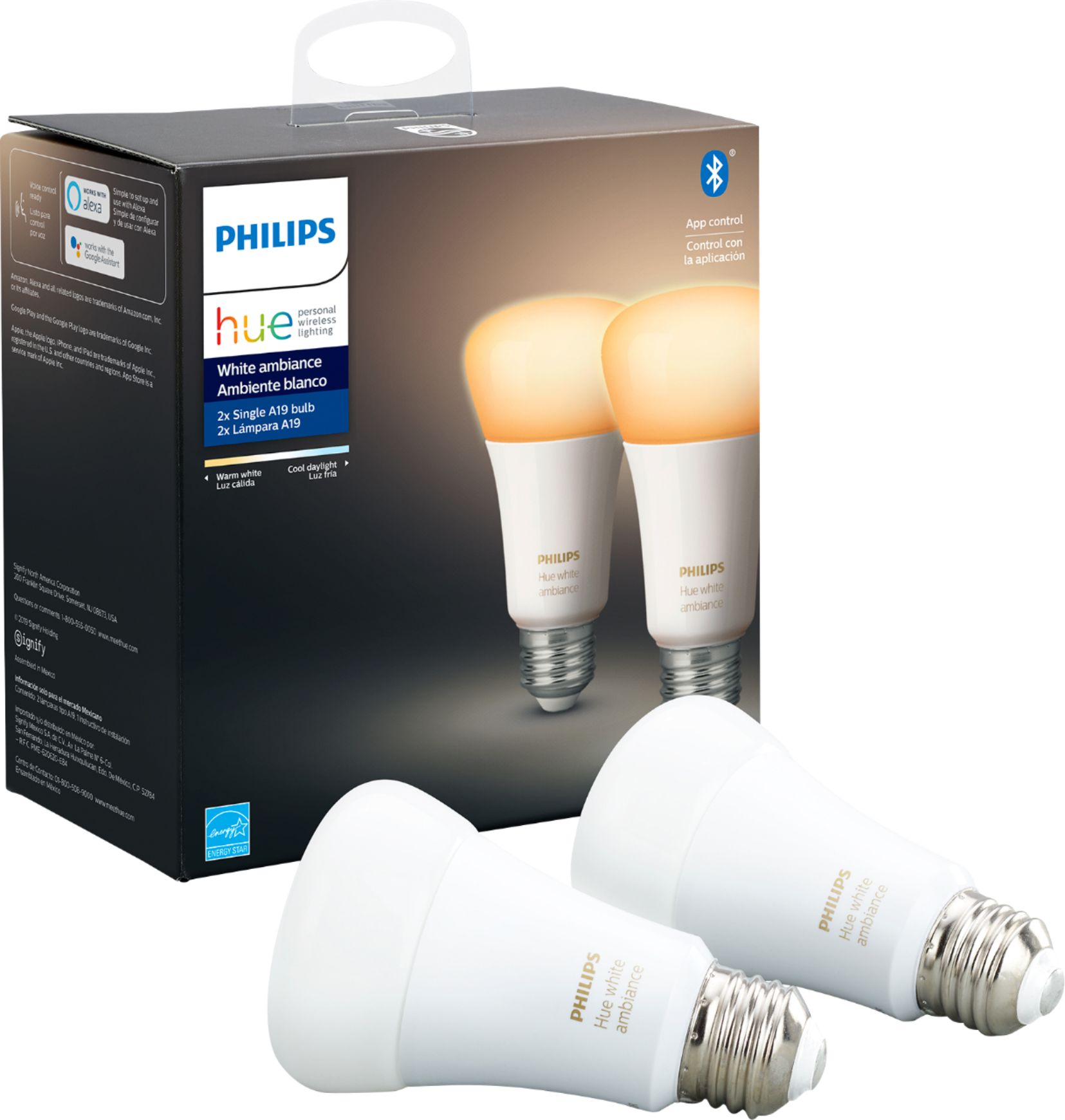 Bespreken groet stof in de ogen gooien Philips Hue White Ambiance A19 Bluetooth Smart LED Bulb (2-Pack) Adjustable  White 548560 - Best Buy