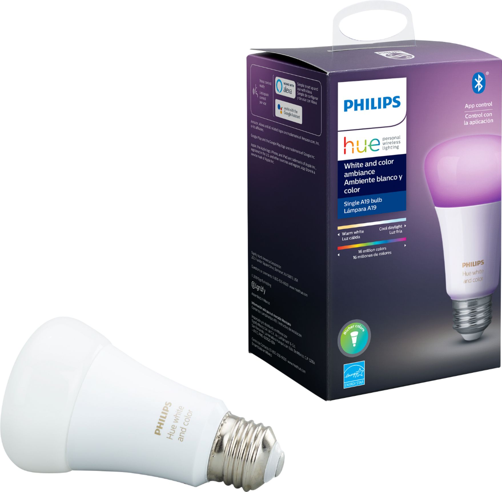 PHILIPS Hue White and Color Ambiance Single A19 Smart Bulb 9290012575A