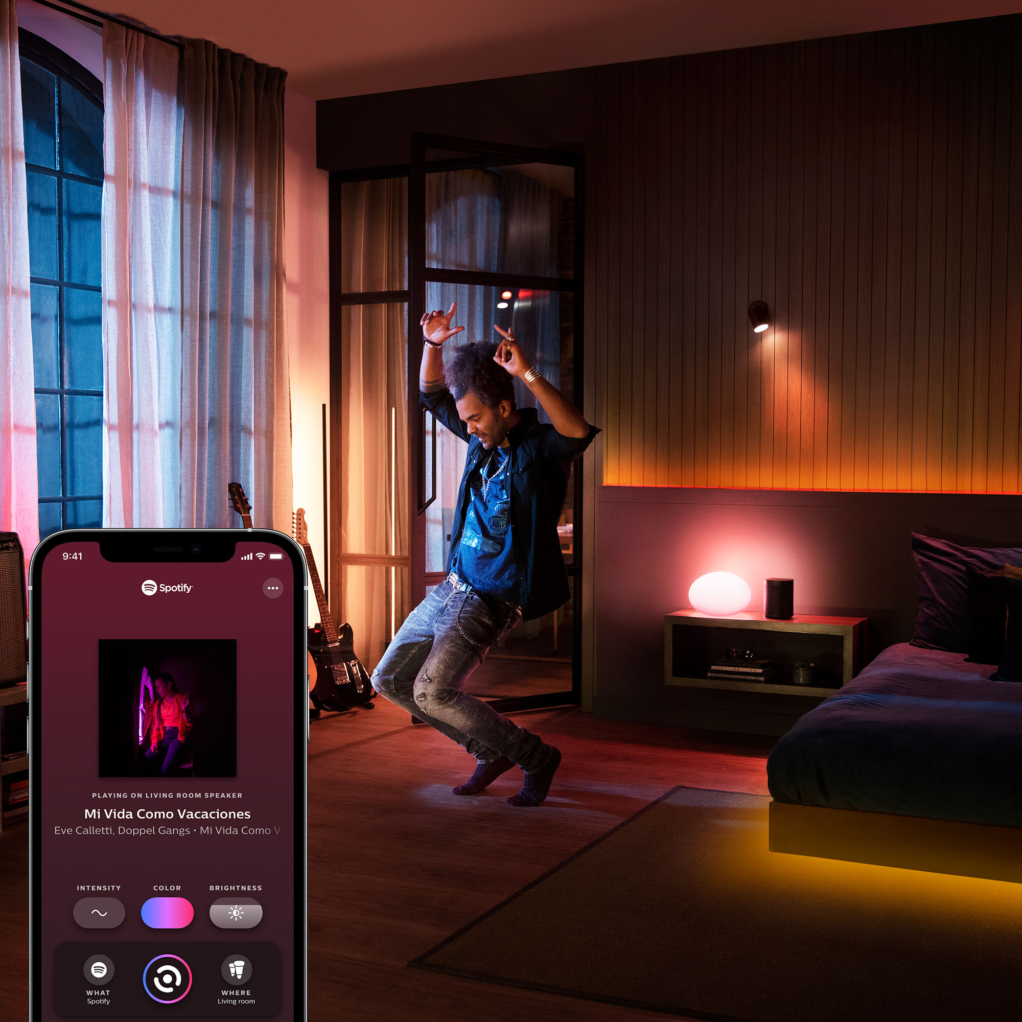 Philips Hue White & Color Ambiance BR30 LED Smart Bulbs, 2 Bulbs (578096) &  Smart Dimmer Switch, 1-Pack & Bridge, Unlocks Full Suite of Features
