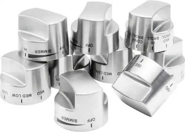 Front. Viking - Control Knob Set for Ranges - Stainless Steel.