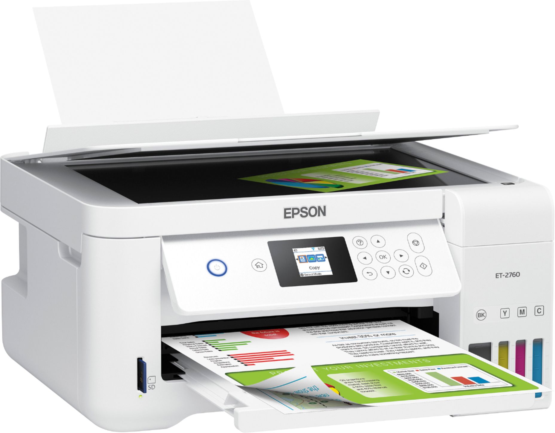 Angle View: Epson - EcoTank ET-2760 Wireless All-In-One Inkjet Printer - White