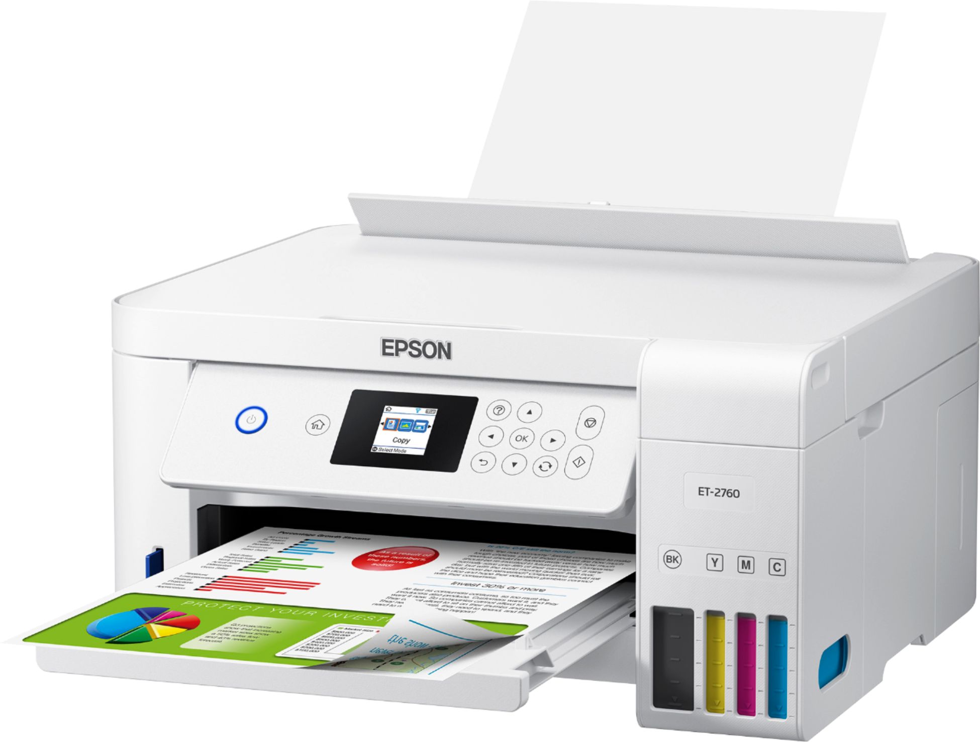 Left View: Epson - EcoTank ET-2760 Wireless All-In-One Inkjet Printer - White