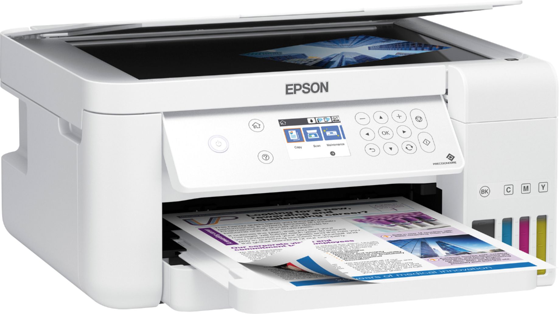 Angle View: Epson - EcoTank ET-3710 Wireless All-In-One Inkjet Printer - White