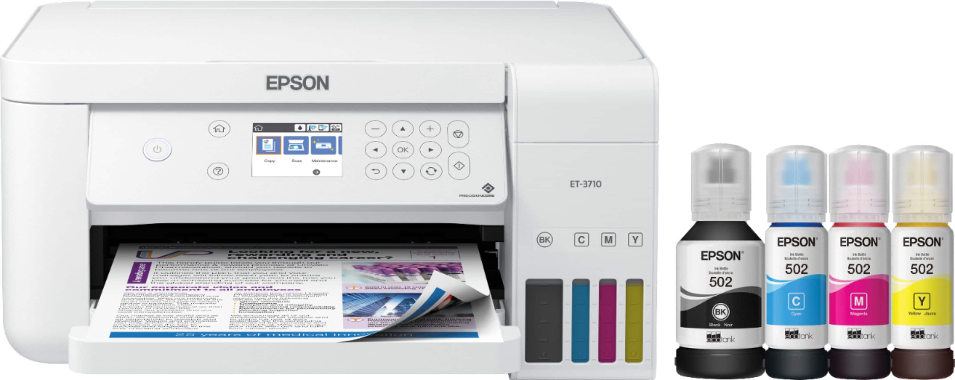 Front. Epson - EcoTank ET-3710 Wireless All-In-One Inkjet Printer - White.