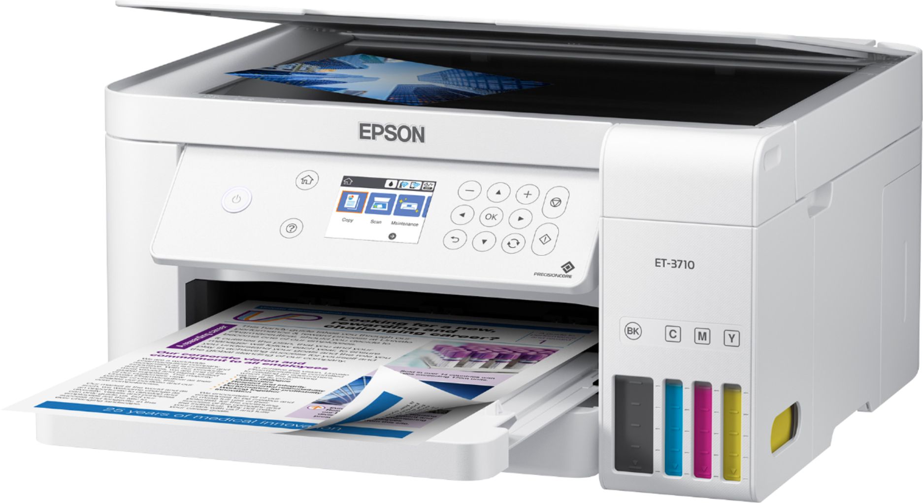 Left View: Epson - EcoTank ET-3710 Wireless All-In-One Inkjet Printer - White