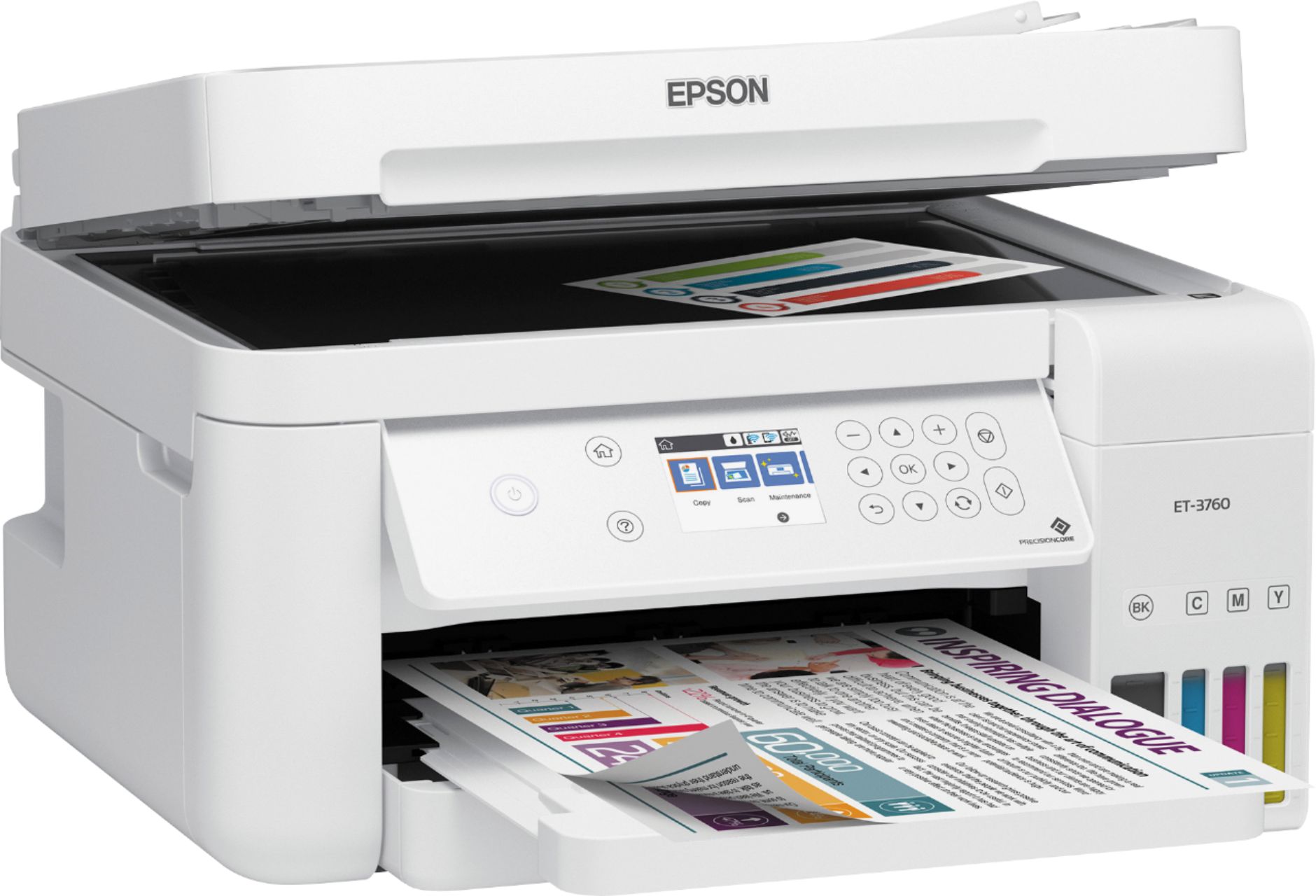 Angle View: Epson - EcoTank ET-3760 Wireless All-In-One Inkjet Printer - White
