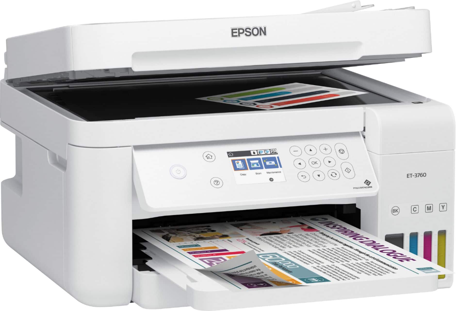 Angle. Epson - EcoTank ET-3760 Wireless All-In-One Inkjet Printer - White.