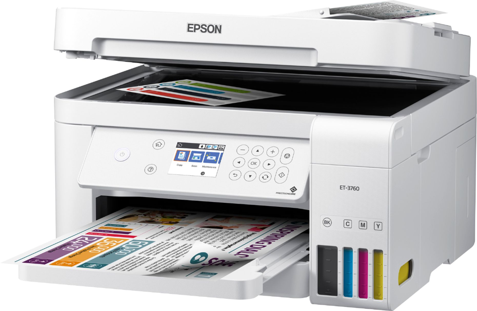 Left View: Epson - EcoTank ET-3760 Wireless All-In-One Inkjet Printer - White