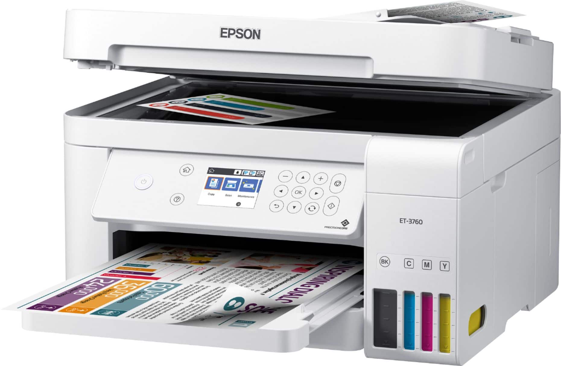 Left. Epson - EcoTank ET-3760 Wireless All-In-One Inkjet Printer - White.