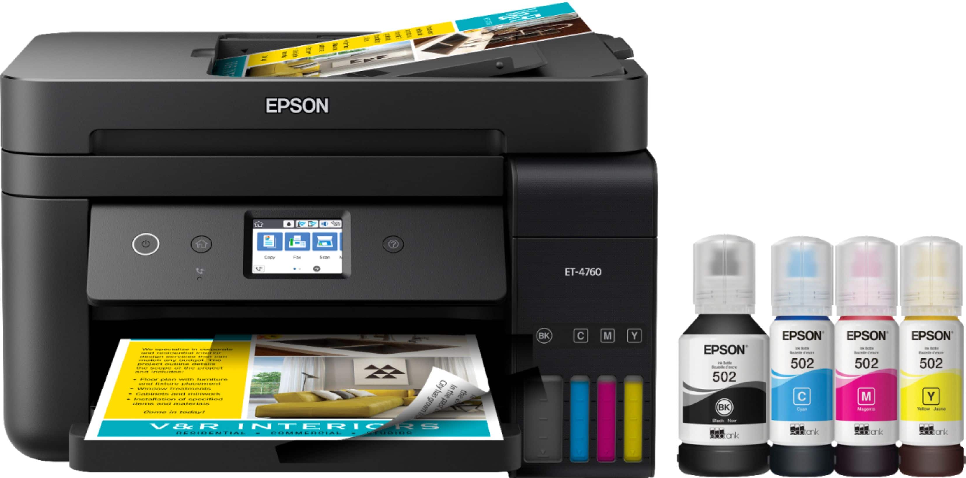Front. Epson - EcoTank ET-4760 Wireless All-In-One Printer - Black.