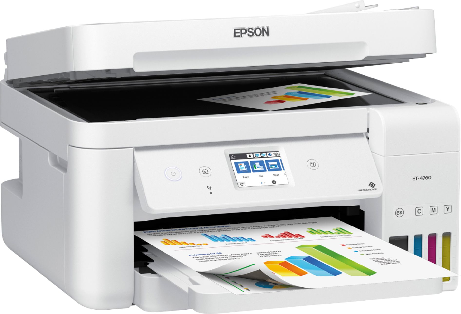 Angle View: Epson - EcoTank ET-4760 Wireless All-In-One Inkjet Printer - White