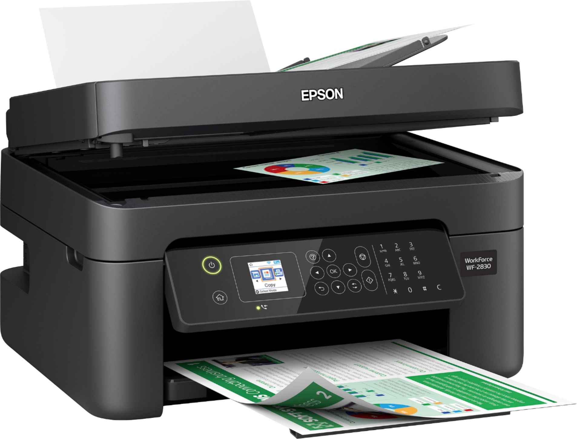 Angle View: Epson - WorkForce WF-2830 Wireless All-in-One Inkjet Printer - Black