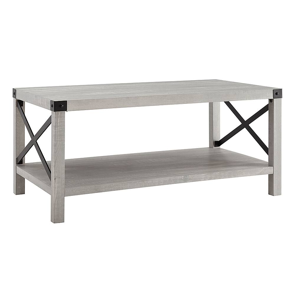 Angle. Walker Edison - Rustic Farmhouse Wood Coffee Table - Stone Gray.