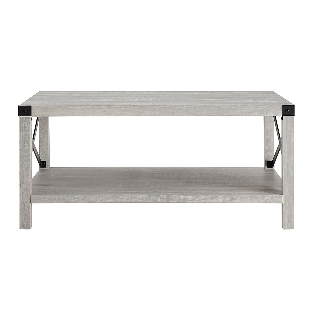 Front. Walker Edison - Rustic Farmhouse Wood Coffee Table - Stone Gray.
