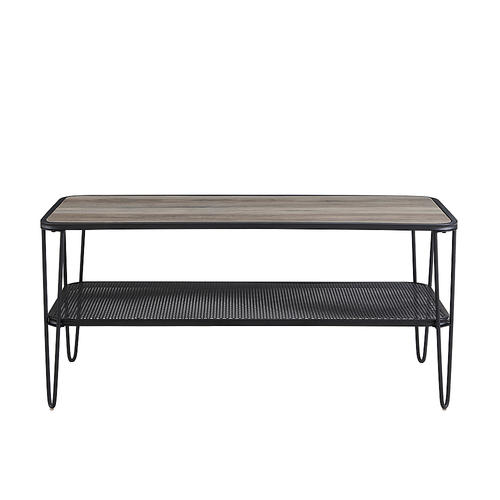 Walker Edison - Mid-Century Rectangular Hairpin Coffee Table - Black/Gray Wash