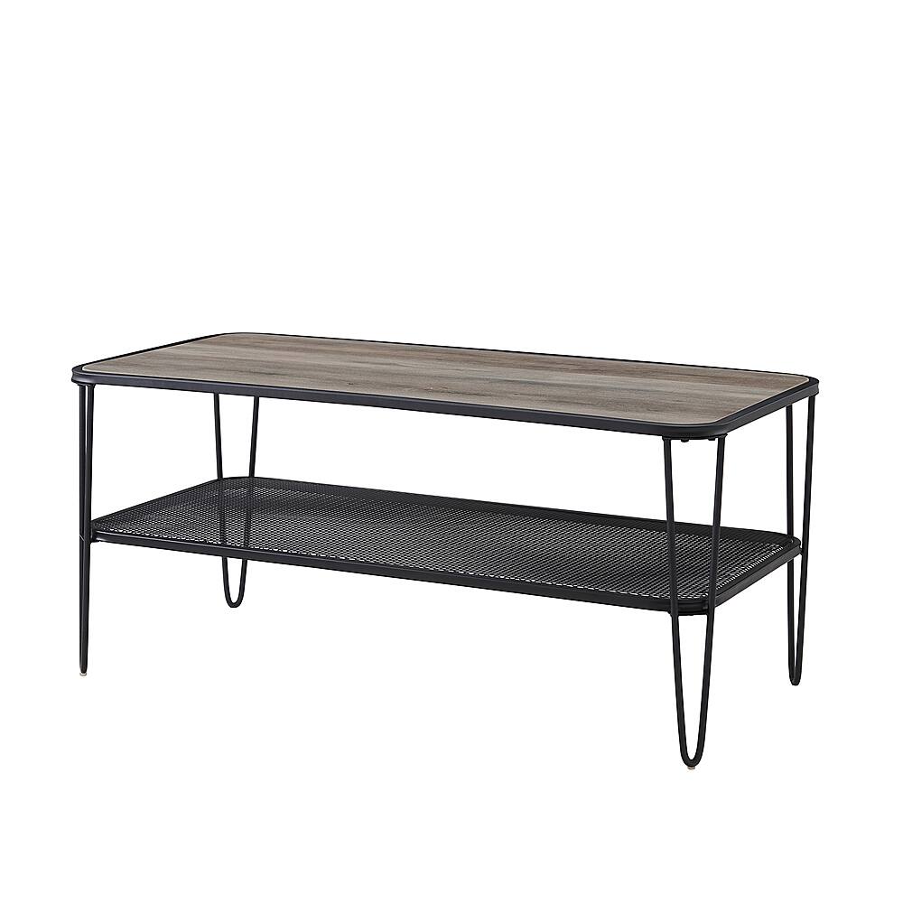 Left View: Walker Edison - Mid-Century Rectangular Hairpin Coffee Table - Black/Gray Wash