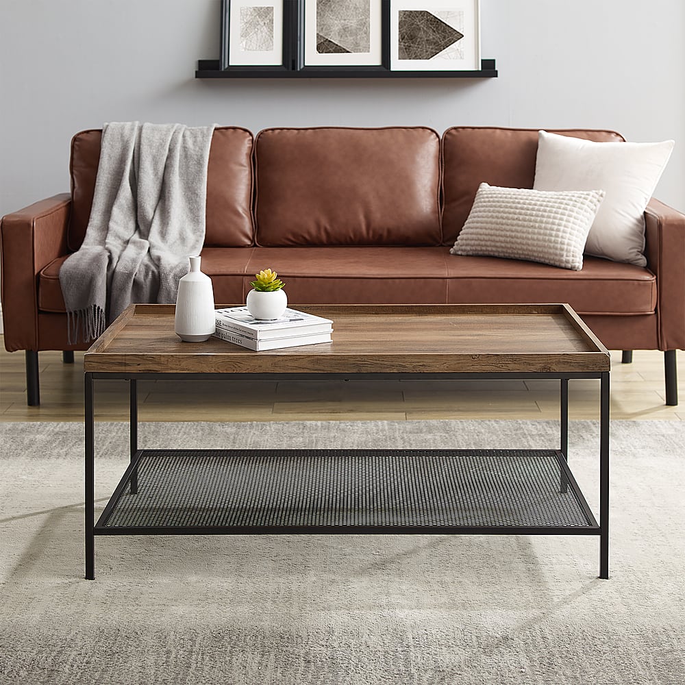 Walker Edison Modern Tray Top Rectangular Coffee Table Black/Rustic Oak