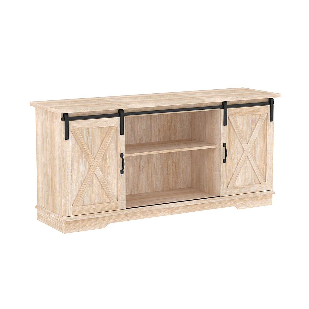 Angle View: Walker Edison - 58" Modern Farmhouse Sliding Door TV Stand for Most TVs up to 65" - White Oak