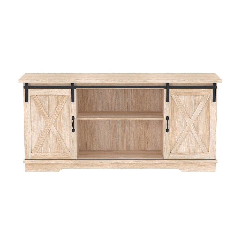 Front. Walker Edison - 58" Modern Farmhouse Sliding Door TV Stand for Most TVs up to 65" - White Oak.