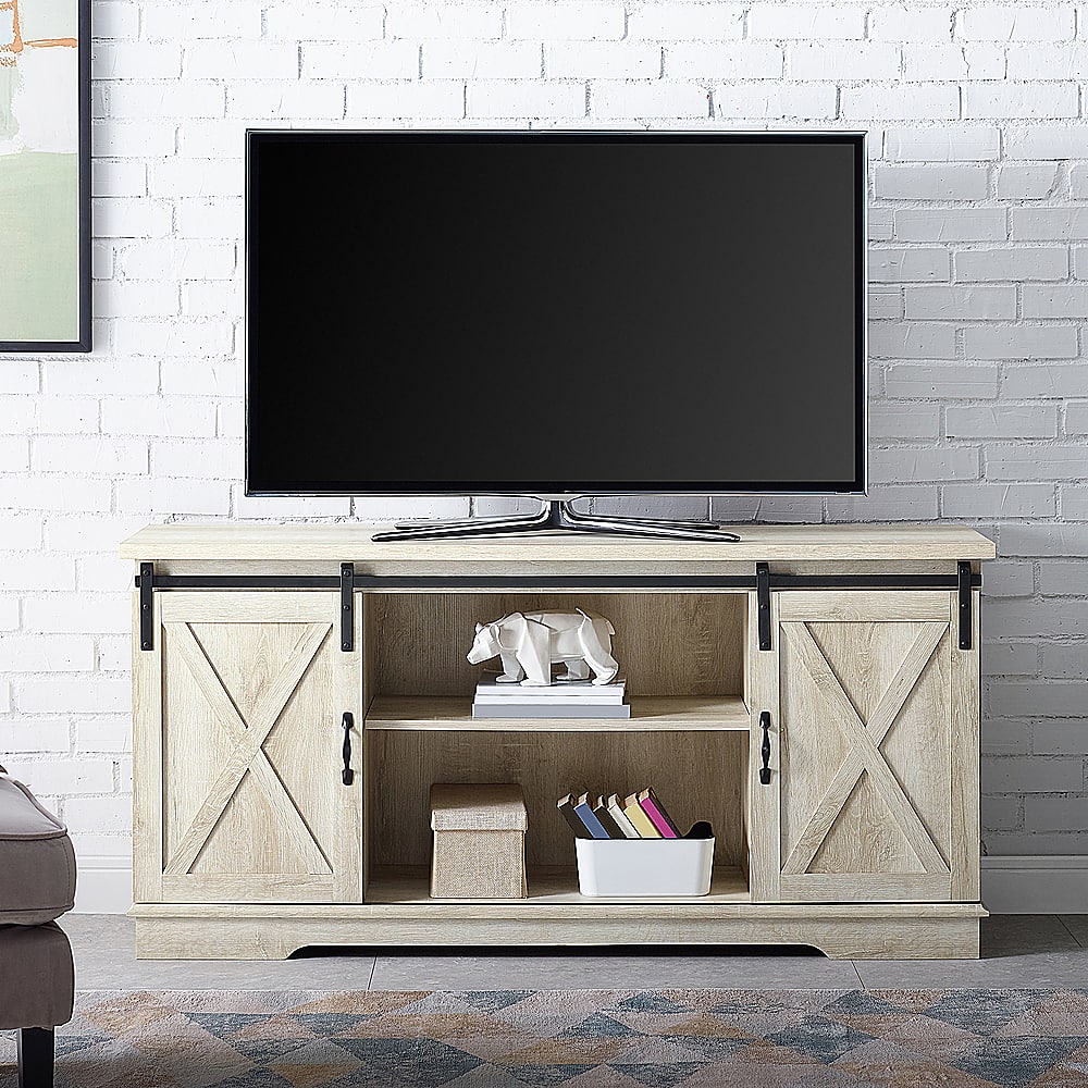 Best Buy: Walker Edison 58 Modern Farmhouse Sliding Door TV Stand for Most  TVs up to 65 Rustic White Brown BB58SBDWO