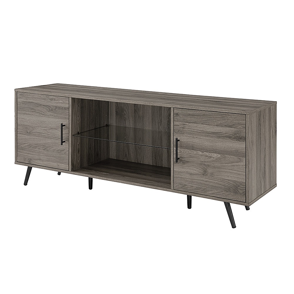 Left View: Walker Edison - 60" Mid Century Modern TV Stand Cabinet for Most TVs Up to 65" - Slate Grey