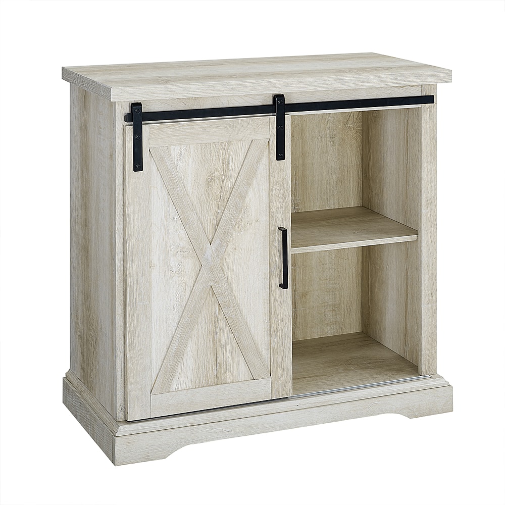 Angle. Walker Edison - Rustic Farmhouse Sliding Door Buffet Cabinet - White Oak.