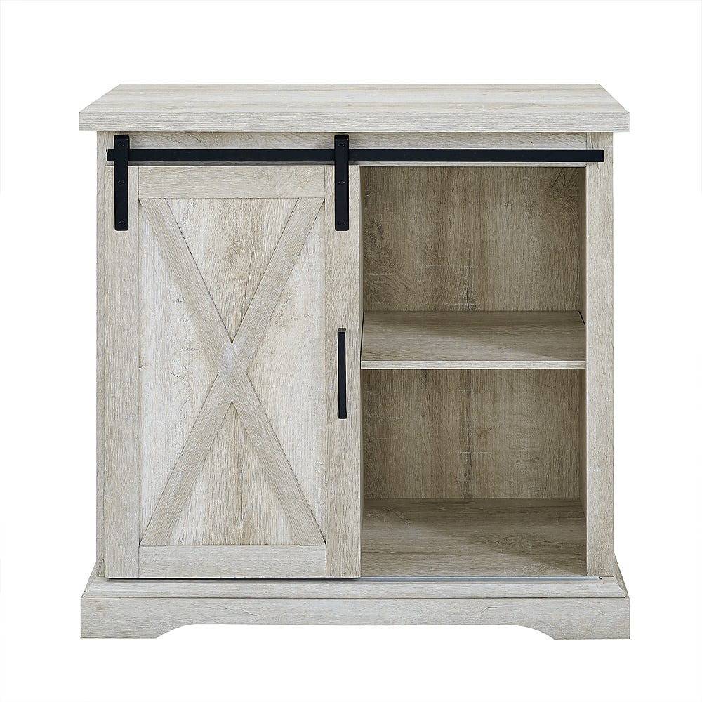 Front. Walker Edison - Rustic Farmhouse Sliding Door Buffet Cabinet - White Oak.