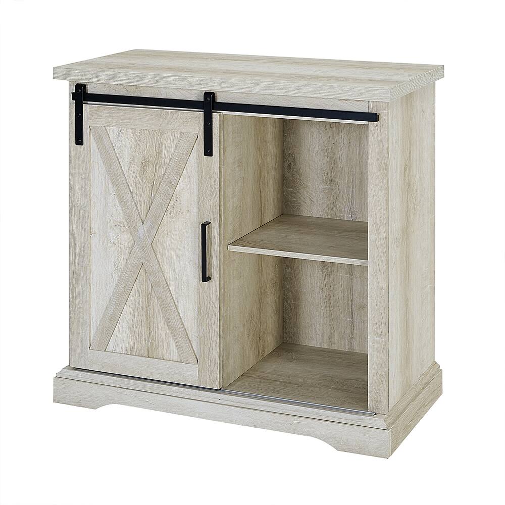 Left. Walker Edison - Rustic Farmhouse Sliding Door Buffet Cabinet - White Oak.