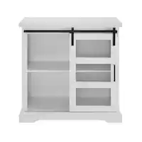 Walker Edison - Sliding Glass Door Modern Buffet Cabinet - White - Front_Zoom