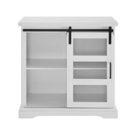 Walker Edison - Sliding Glass Door Modern Buffet Cabinet - White - Front_Zoom