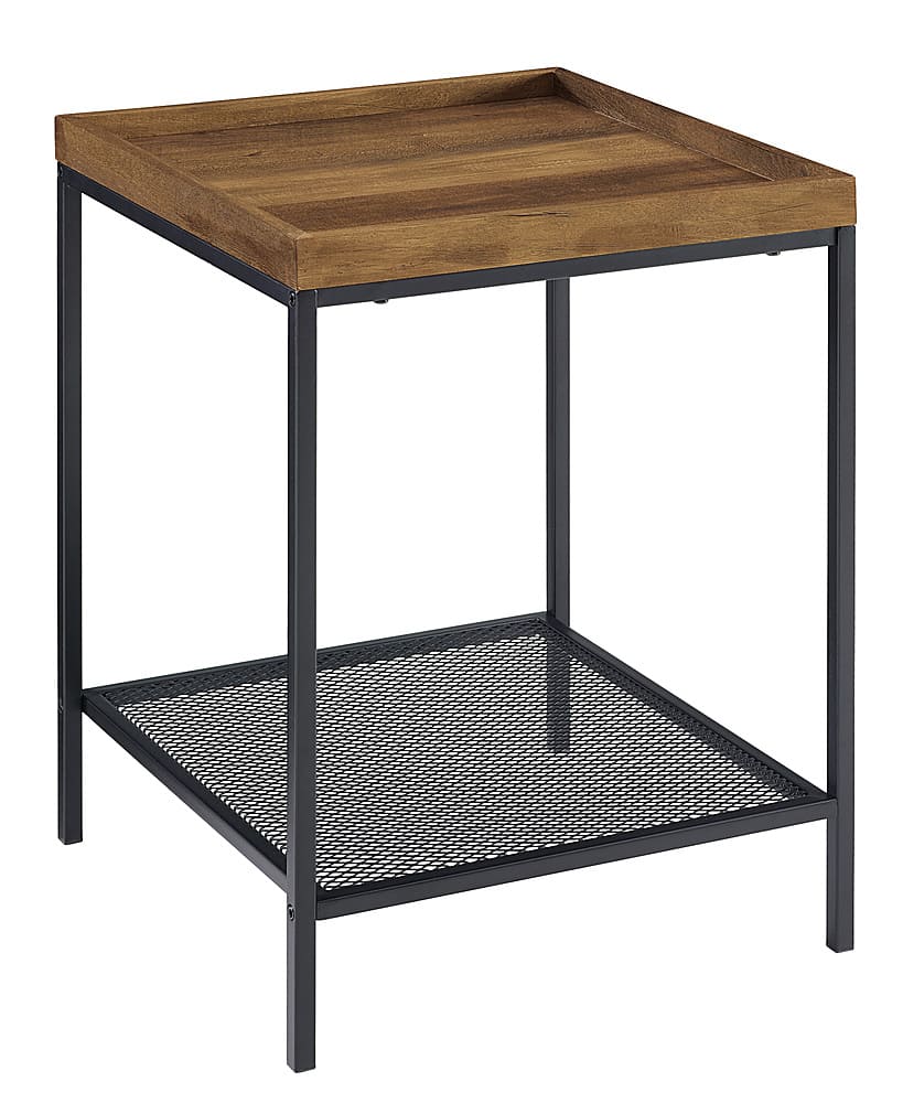 Left View: Walker Edison - Modern Tray Top Square End/Side Table - Black/Rustic Oak