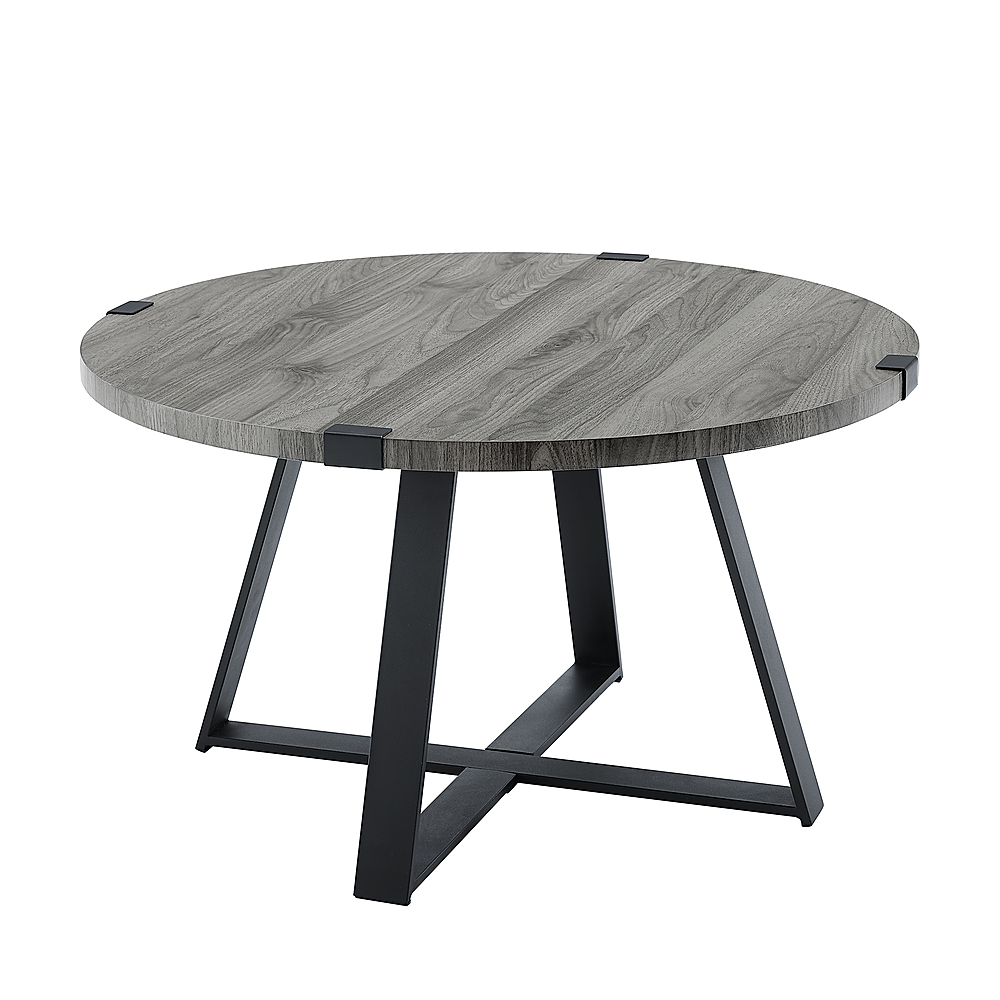 Angle View: Walker Edison - Round Rustic Coffee Table - Slate Gray