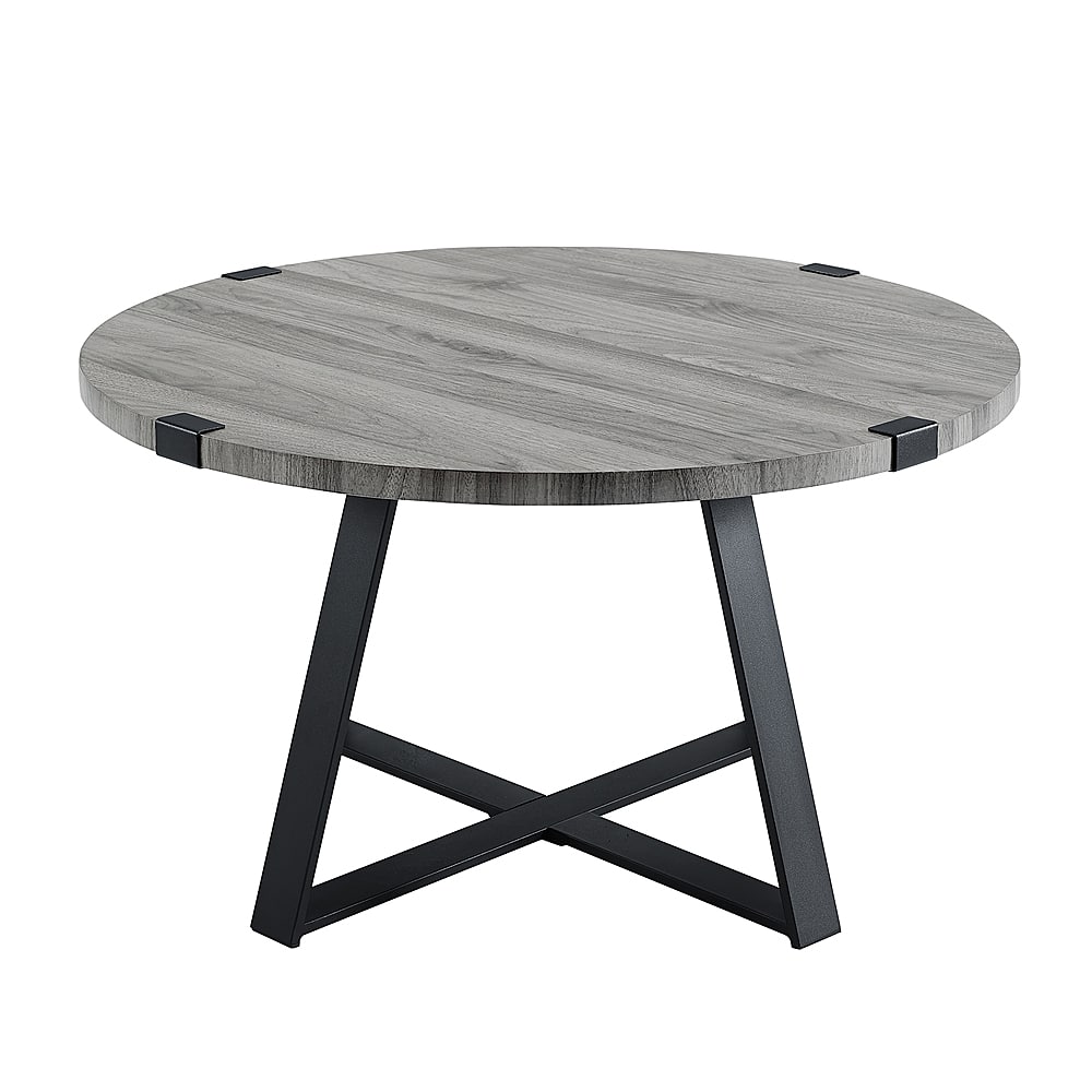 Walker Edison - Round Rustic Coffee Table - Slate Gray - Front_Zoom