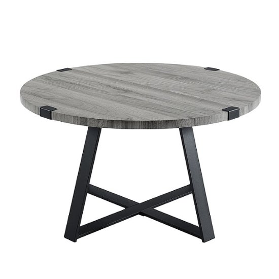 Walker Edison Round Rustic Coffee Table, Gray Rustic End Tables