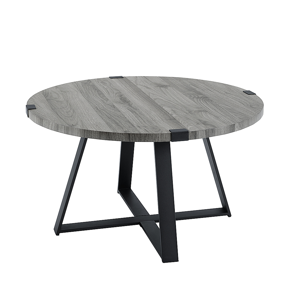 Left View: Walker Edison - Round Rustic Coffee Table - Slate Gray