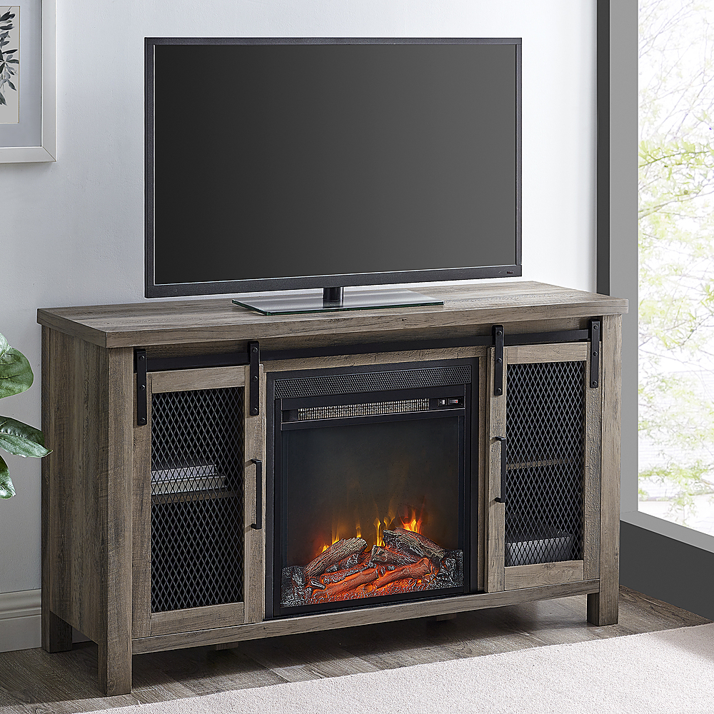 Walker Edison Rustic Fireplace TV Stand for Most Flat