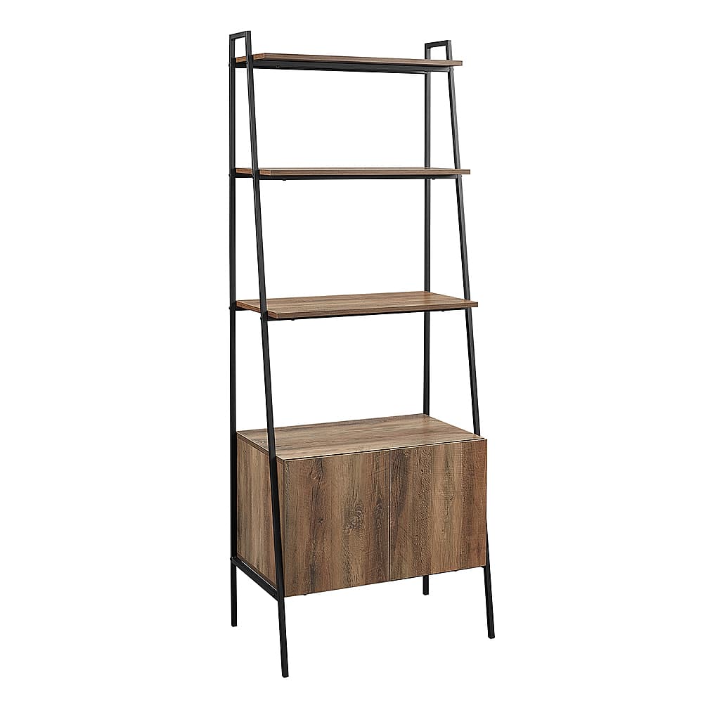 Angle View: Walker Edison - 72" Industrial Ladder 5-Shelf Storage Bookcase - Rustic Oak