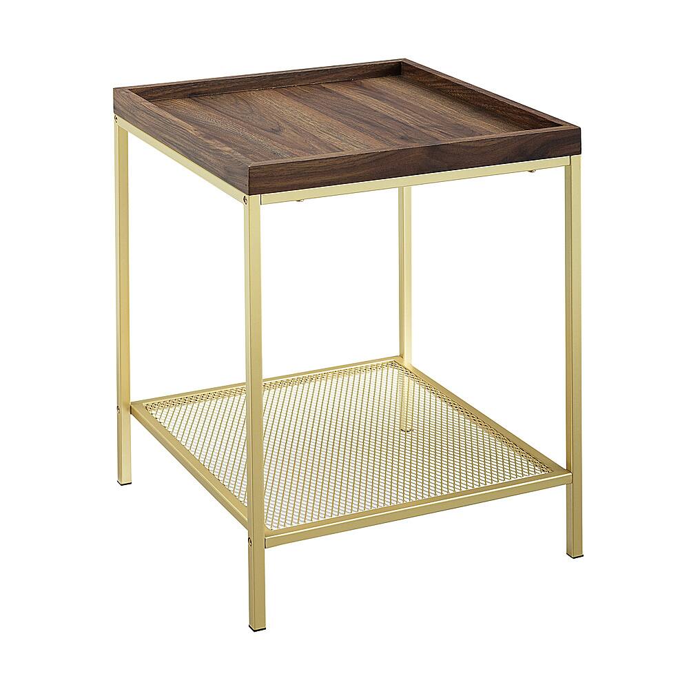 Angle View: Walker Edison - Modern Tray Top Square End/Side Table - Gold/Dark Walnut