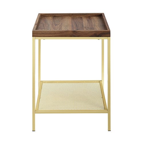 Walker Edison - Modern Tray Top Square End/Side Table - Gold/Dark Walnut