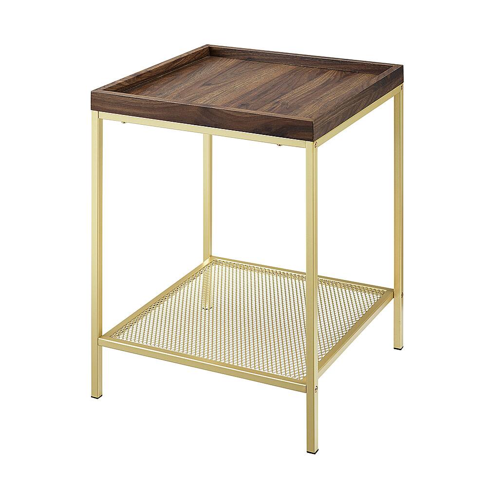 Left View: Walker Edison - Modern Tray Top Square End/Side Table - Gold/Dark Walnut