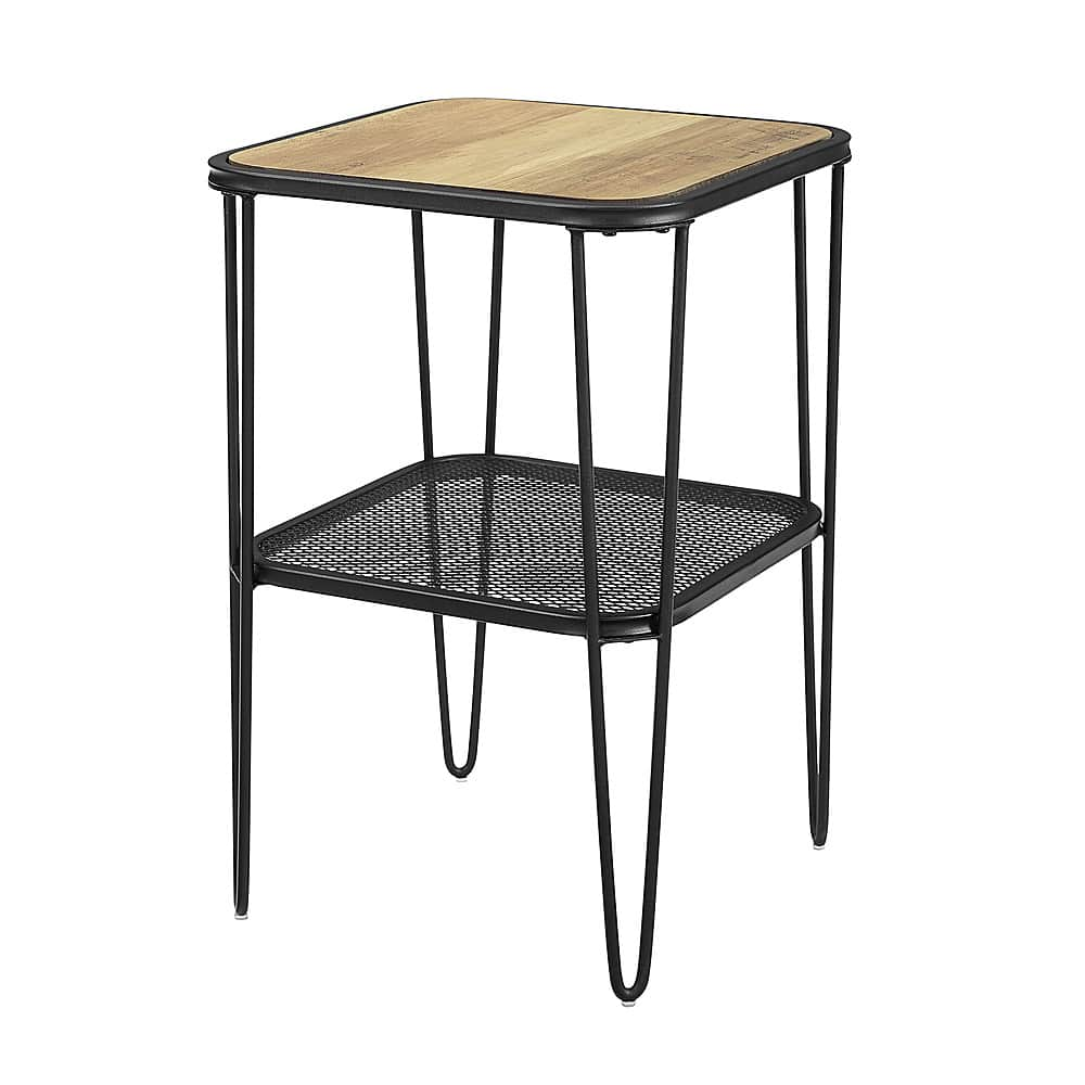 Left View: Walker Edison - Square Mid-Century Modern Durable Laminate Side Table - Rustic Oak