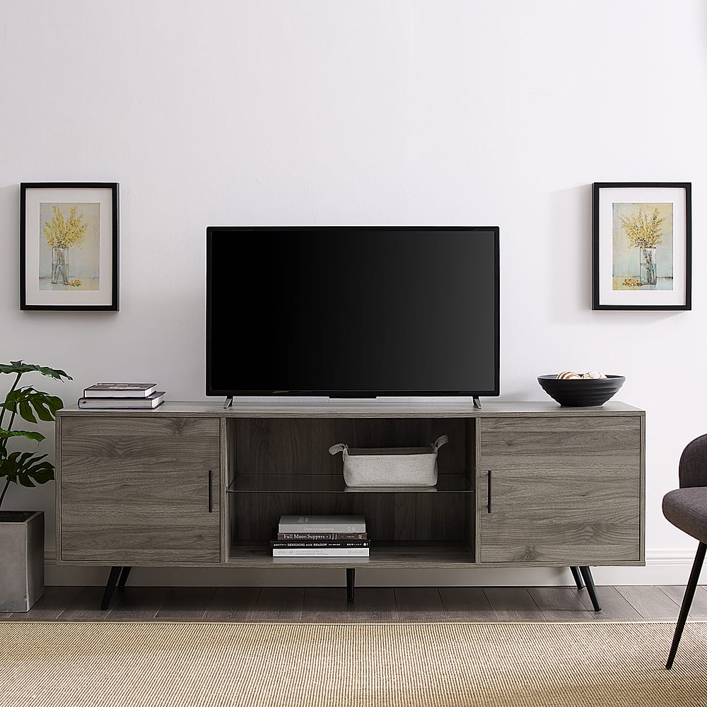 Alt View 1. Walker Edison - 70" Mid Century Modern TV Console for Most Flat-Panel TVs Up to 80" - Slate Gray.