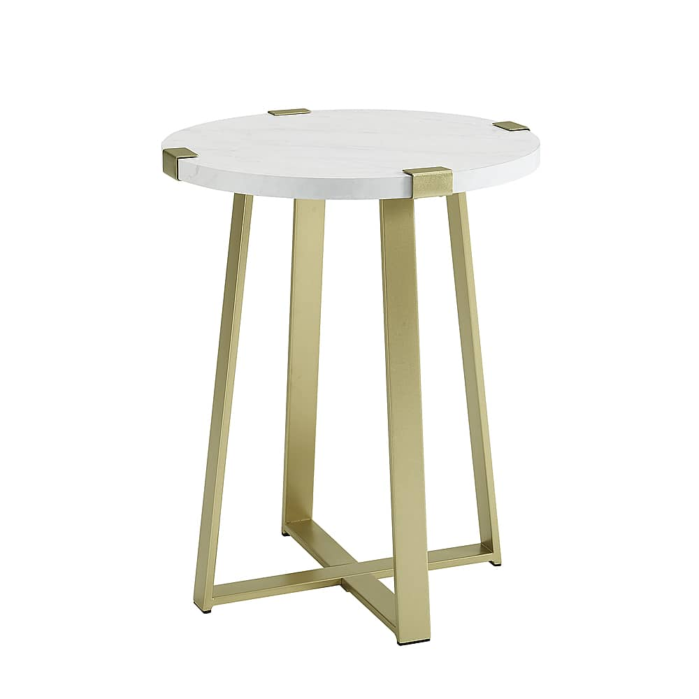 Left View: Walker Edison - Urban Industrial Side Table - Faux Marble/Gold