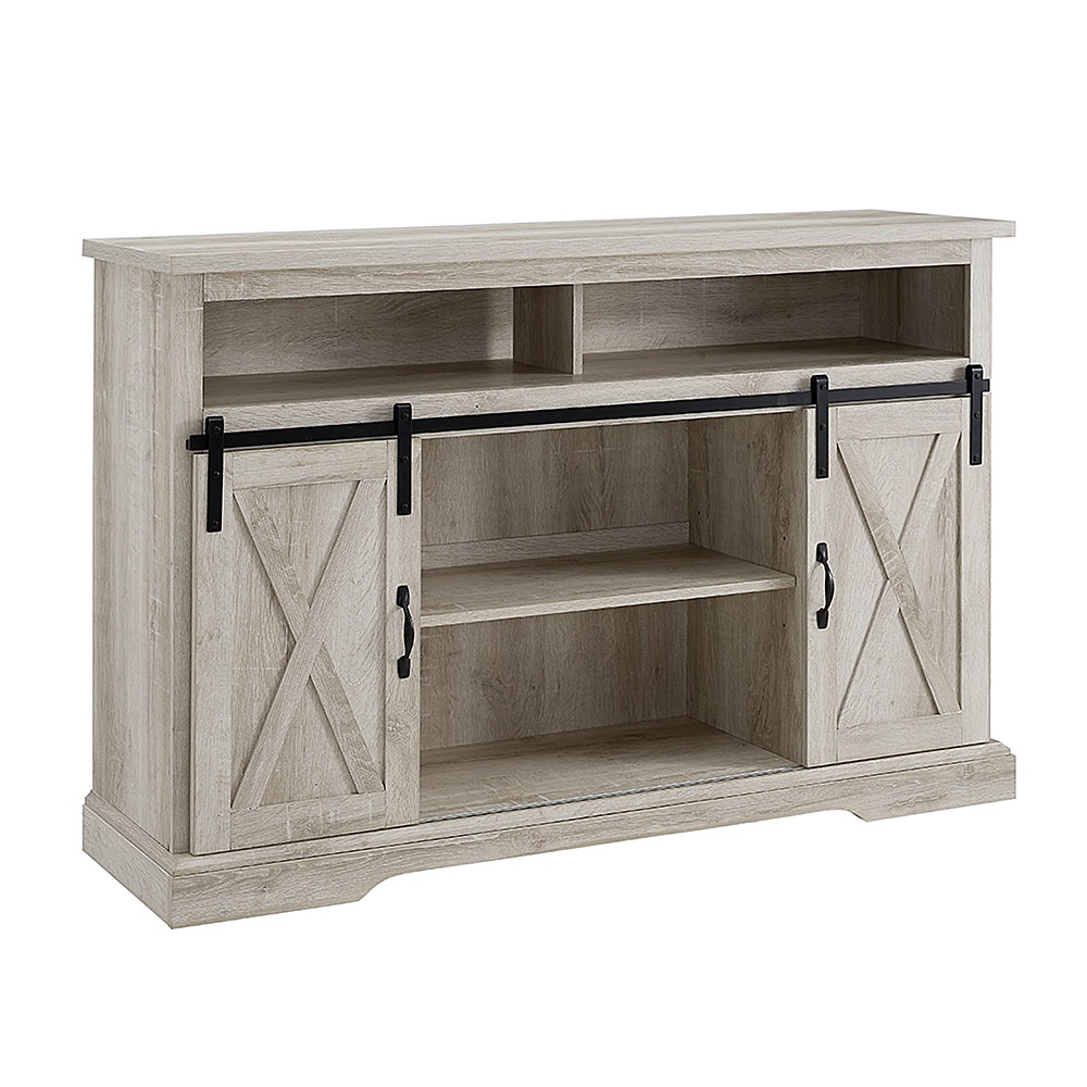 Angle View: Walker Edison - Sliding Barn Door Highboy Storage Console for Most TVs Up to 56" - White Oak