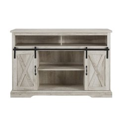 Walker Edison - Sliding Barn Door Highboy Storage Console for Most TVs Up to 56" - White Oak - Front_Zoom